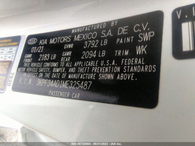 3KPF34AD1ME325487 KIA Forte Gt-line