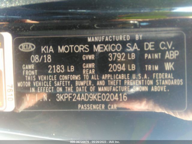 3KPF24AD9KE020416 KIA Forte Lxs