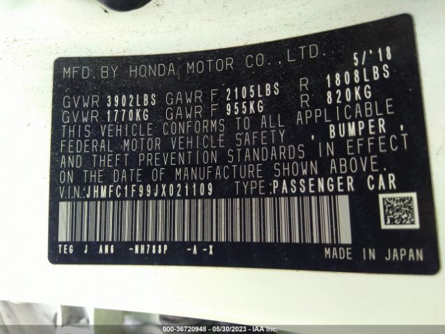 JHMFC1F99JX021109 Honda Civic Sedan Touring