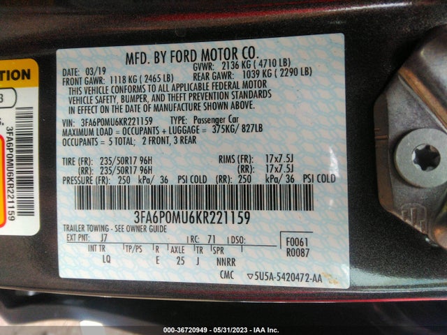 Ford Fusion 2019 3FA6P0MU6KR221159 Image 25