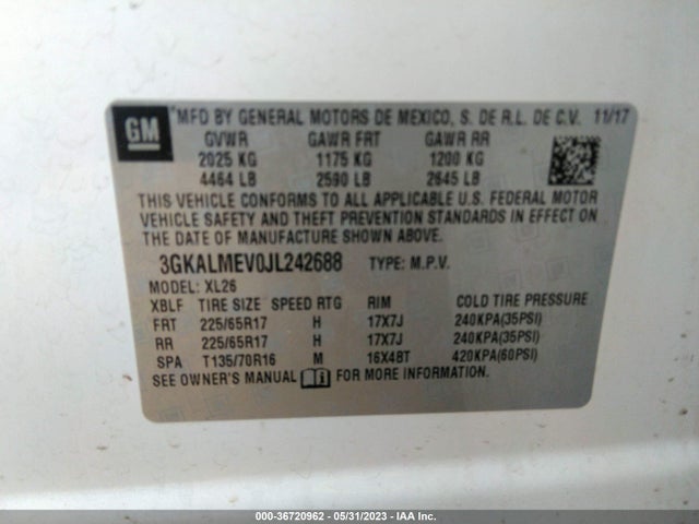 3GKALMEV0JL242688 GMC Terrain Sle