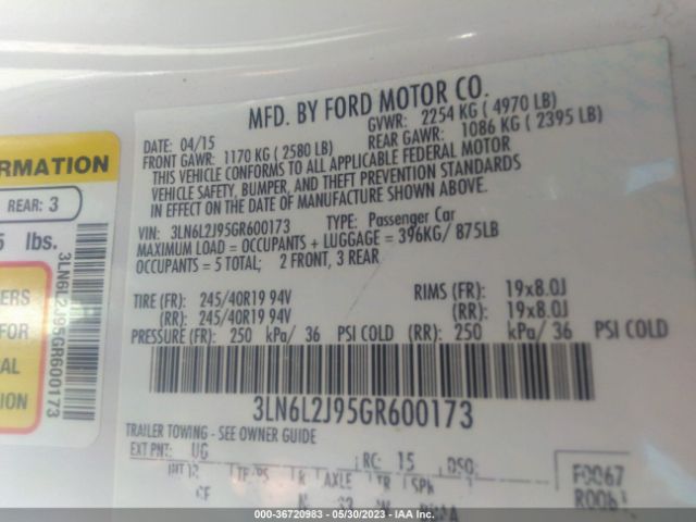 3LN6L2J95GR600173 Lincoln MKZ