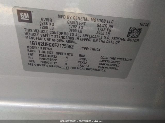 1GTV2UECXFZ175662 GMC Sierra 1500 Sle