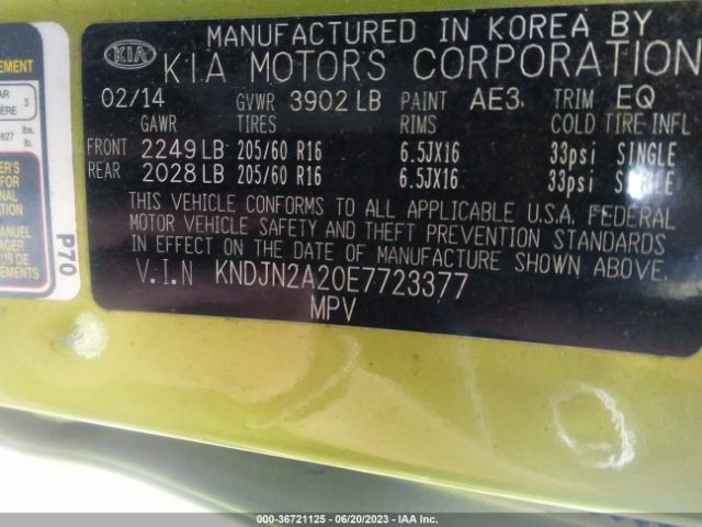 KNDJN2A20E7723377 KIA Soul Base