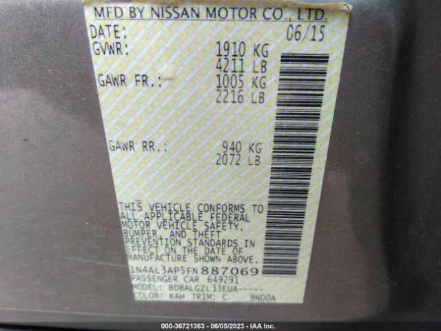1N4AL3AP5FN887069 Nissan ALTIMA 2.5