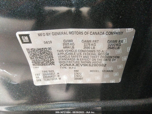 Chevrolet EQUINOX LT 2019 2GNAXJEV9K6280982 Image 10