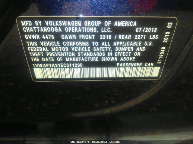 2014 VOLKSWAGEN PASSAT S VIN: 1VWAP7A31EC011285