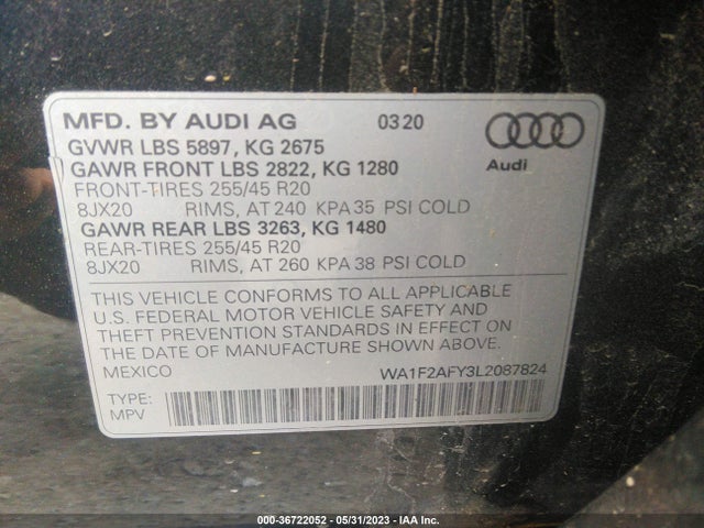 WA1F2AFY3L2087824 Audi Q5 Prestige