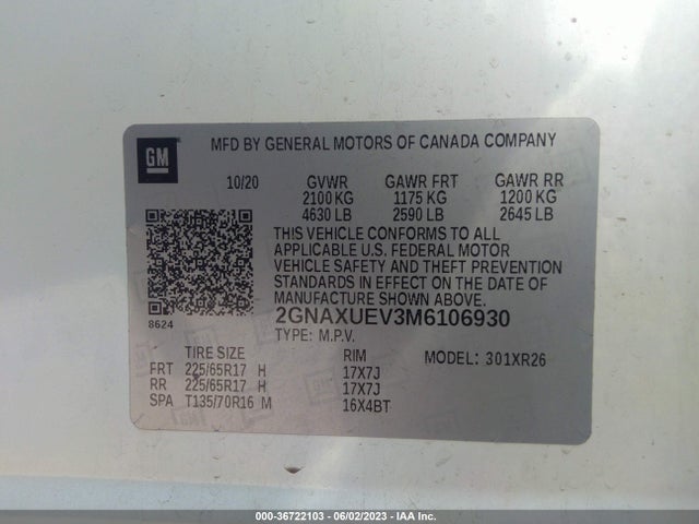 Chevrolet EQUINOX LT 2021 2GNAXUEV3M6106930 Image 9