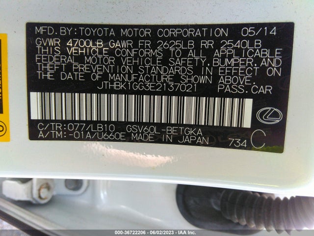 JTHBK1GG3E2137021 Lexus ES 350