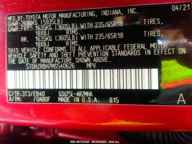 Toyota Highlander Xle 2021 5TDHZRBH7MS540626 Image 10