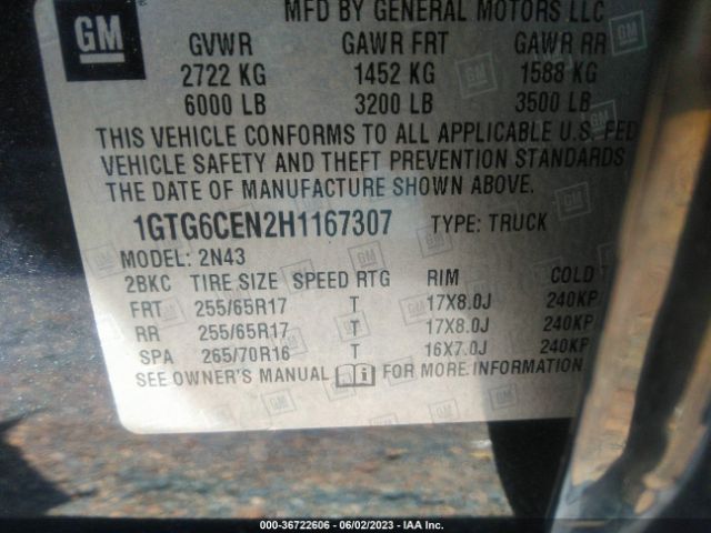 1GTG6CEN2H1167307 GMC Canyon 4wd Sle
