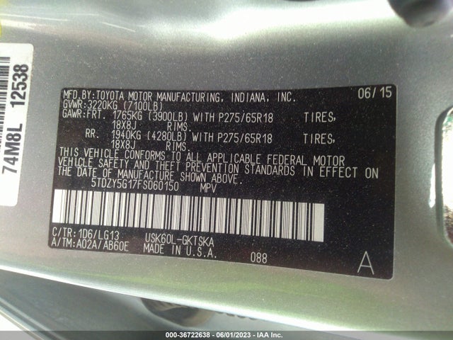 Toyota Sequoia Sr5 2015 5TDZY5G17FS060150 Image 11