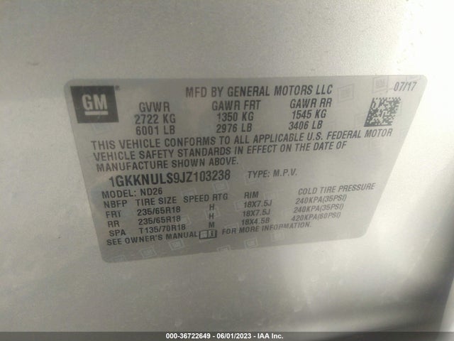 GMC ACADIA SLT 2018 1GKKNULS9JZ103238 Image 9