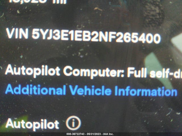 Tesla Model 3 Long Range 2022 5YJ3E1EB2NF265400 Image 7