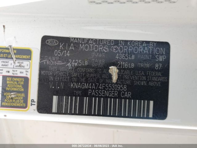 KNAGM4A74F5531958 KIA Optima Lx