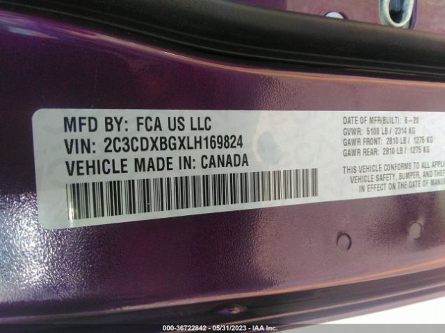 2C3CDXBGXLH169824 Dodge Charger Sxt