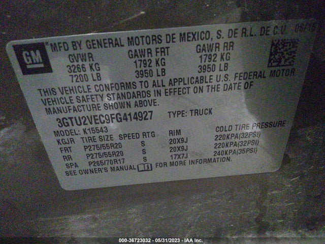 GMC Sierra 1500 Slt 2015 3GTU2VEC9FG414927 Image 9