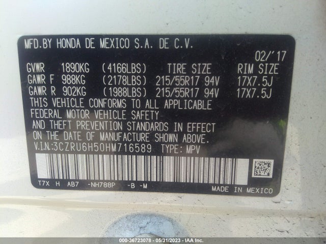 Honda HR-V EX 2017 3CZRU6H50HM716589 Image 9