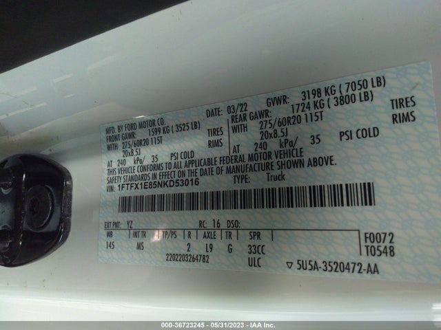Ford F-150 Xl/xlt/lariat 2022 1FTFX1E85NKD53016 Image 10