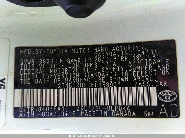 Toyota Corolla L/le/s/s Plus/le Plus 2014 2T1BURHE0EC158921 Image 10