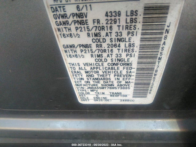 2011 NISSAN ROGUE S VIN: JN8AS5MT7BW573885