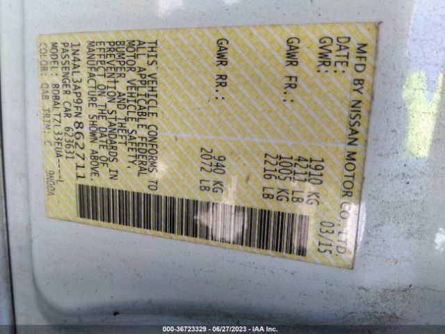 1N4AL3AP9FN862711 Nissan Altima 2.5 Sl