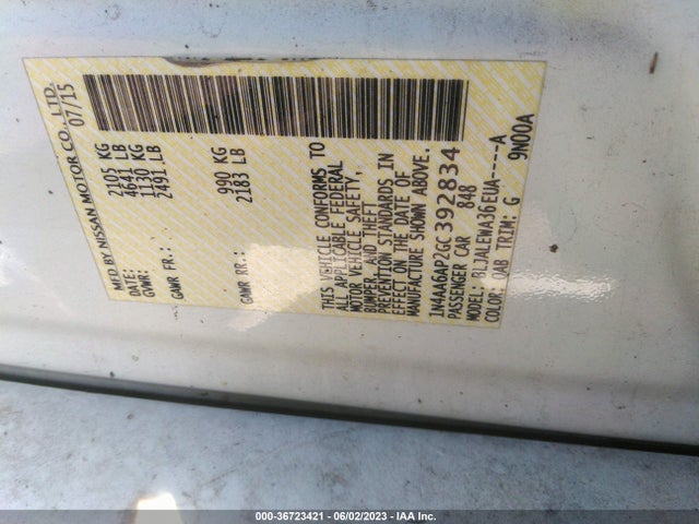 Nissan Maxima 3.5 Sl 2016 1N4AA6AP2GC392834 Image 10