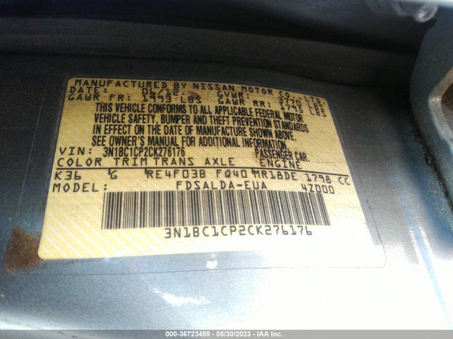 2012 NISSAN VERSA S/SL VIN: 3N1BC1CP2CK276176