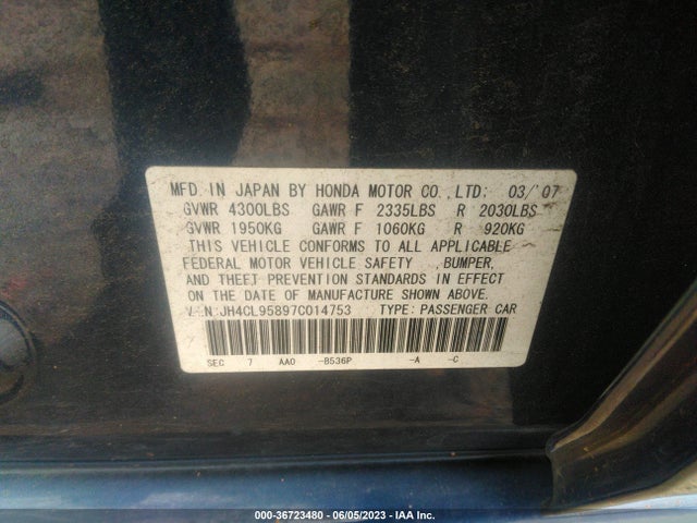 2007 ACURA TSX VIN: JH4CL95897C014753