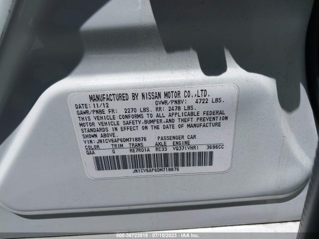 2013 INFINITI G37 SEDAN JOURNEY VIN: JN1CV6AP6DM718876