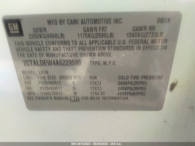 2010 GMC TERRAIN SLE-2 VIN: 2CTALDEW4A6229598