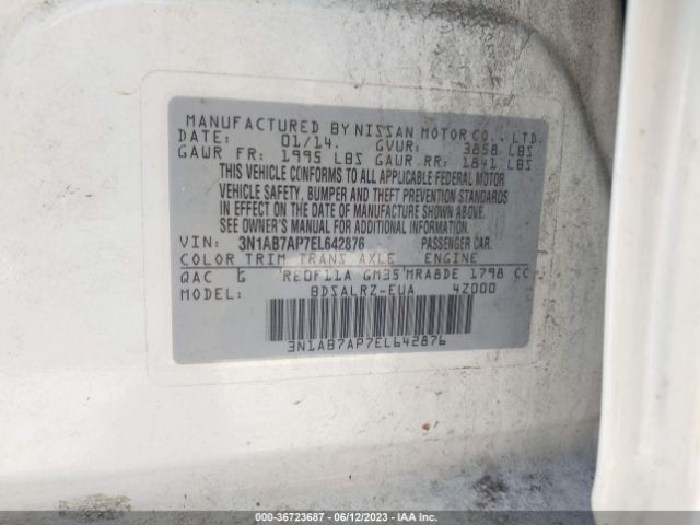 3N1AB7AP7EL642876 Nissan SENTRA SR