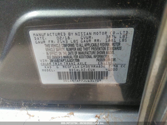 2018 NISSAN SENTRA SV VIN: 3N1AB7AP7JL631709