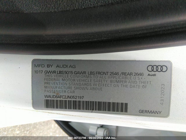 WAUD8AFC2JN052197 Audi A6 Premium Plus