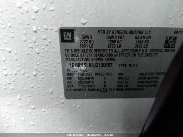 1GKKNSLA3JZ130687 GMC ACADIA SLE
