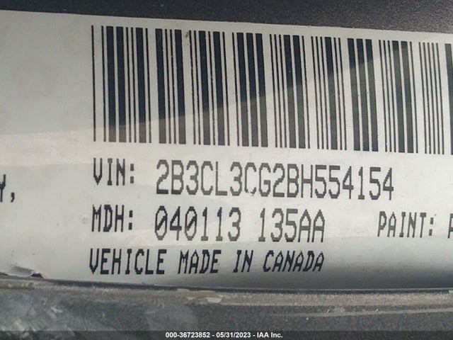 2011 DODGE CHARGER SE VIN: 2B3CL3CG2BH554154