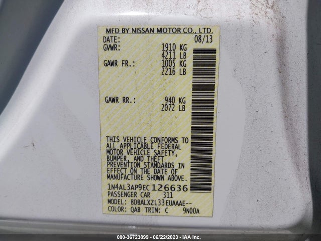 2014 NISSAN ALTIMA 2.5 SL VIN: 1N4AL3AP9EC126636