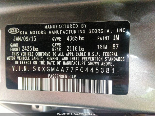 5XXGM4A77FG445381 KIA Optima Lx