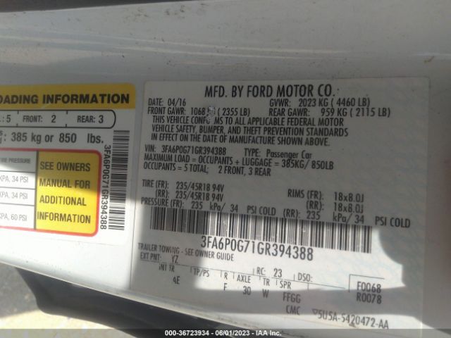 3FA6P0G71GR394388 Ford FUSION S
