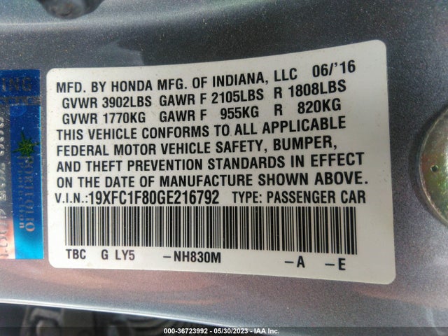 Honda Civic Sedan Ex-l 2016 19XFC1F80GE216792 Image 11