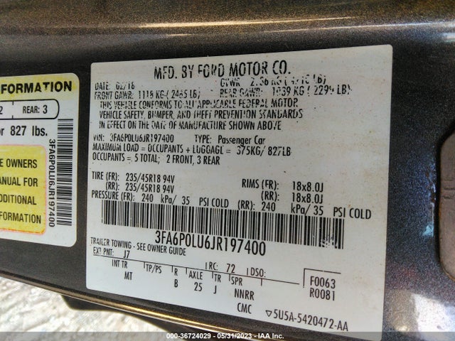 Ford Fusion Hybrid Se 2018 3FA6P0LU6JR197400 Image 10