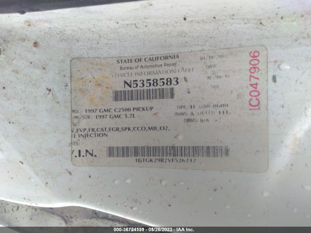 1997 GMC SIERRA 2500 VIN: 1GTGK29R2VE526212