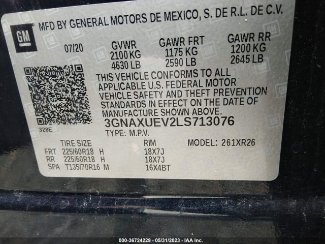 Chevrolet EQUINOX LT 2020 3GNAXUEV2LS713076 Image 9