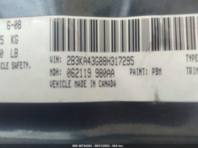 2008 DODGE CHARGER VIN: 2B3KA43G88H317295