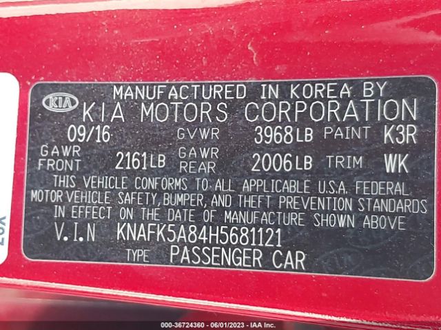 KNAFK5A84H5681121 KIA Forte5 Lx