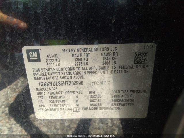 1GKKNULS5HZ202990 GMC ACADIA SLT