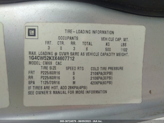 1999 BUICK PARK AVENUE VIN: 1G4CW52K3X4607712