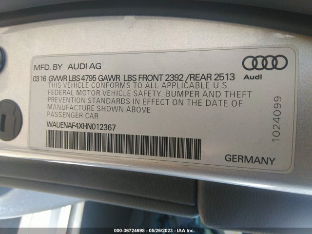 WAUENAF4XHN012367 Audi A4 Premium Plus