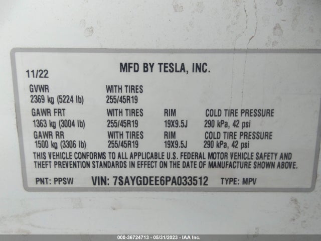 7SAYGDEE6PA033512 Tesla Model Y Long Range